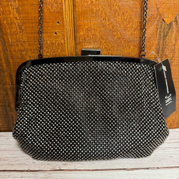 I.N.C. INTERNATIONAL CONCEPTS Patsy Diamond Mesh Frame Clutch - Pewter - Picture 2 of 4